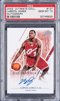 2003-04 Upper Deck Ultimate Collection Autograph #127 LeBron James Signed Rookie Card (#064/250) - PSA GEM MT 10 – LOW POP!